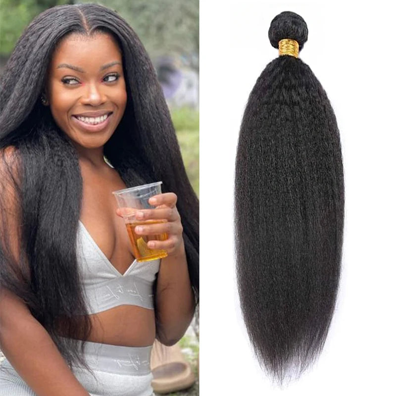 Wholesale 8 to 22 Inch Brazilian Kinky Straight Human Hair Bundles Double Drawn Yaki Kinky Straight Bulk Weaves Style