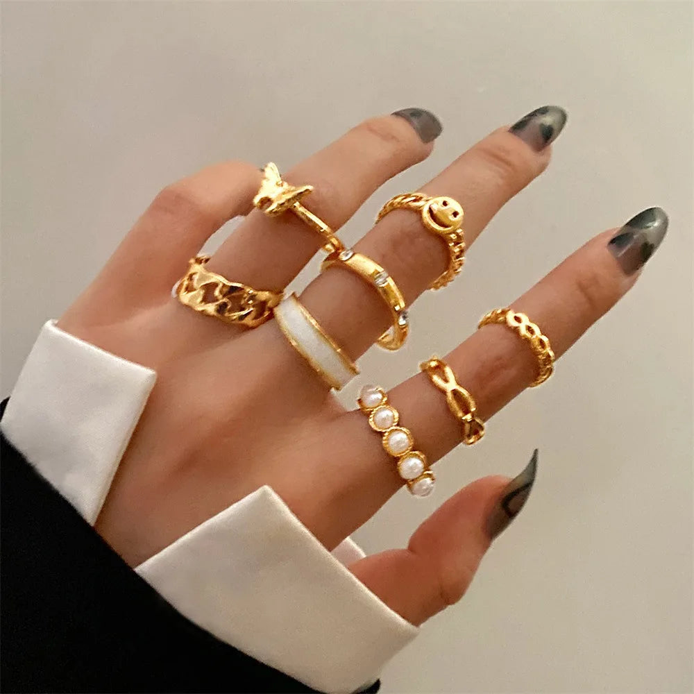 New Styles Chunky Bulk Snap Ring Pliers Set of Rings Jewelry Women Gold Ring Set
