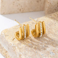 Wholesale Stainless Steel Earrings Jewelry Women PVD Gold Plated New Fashion Three-Layer J-Shaped Earrings