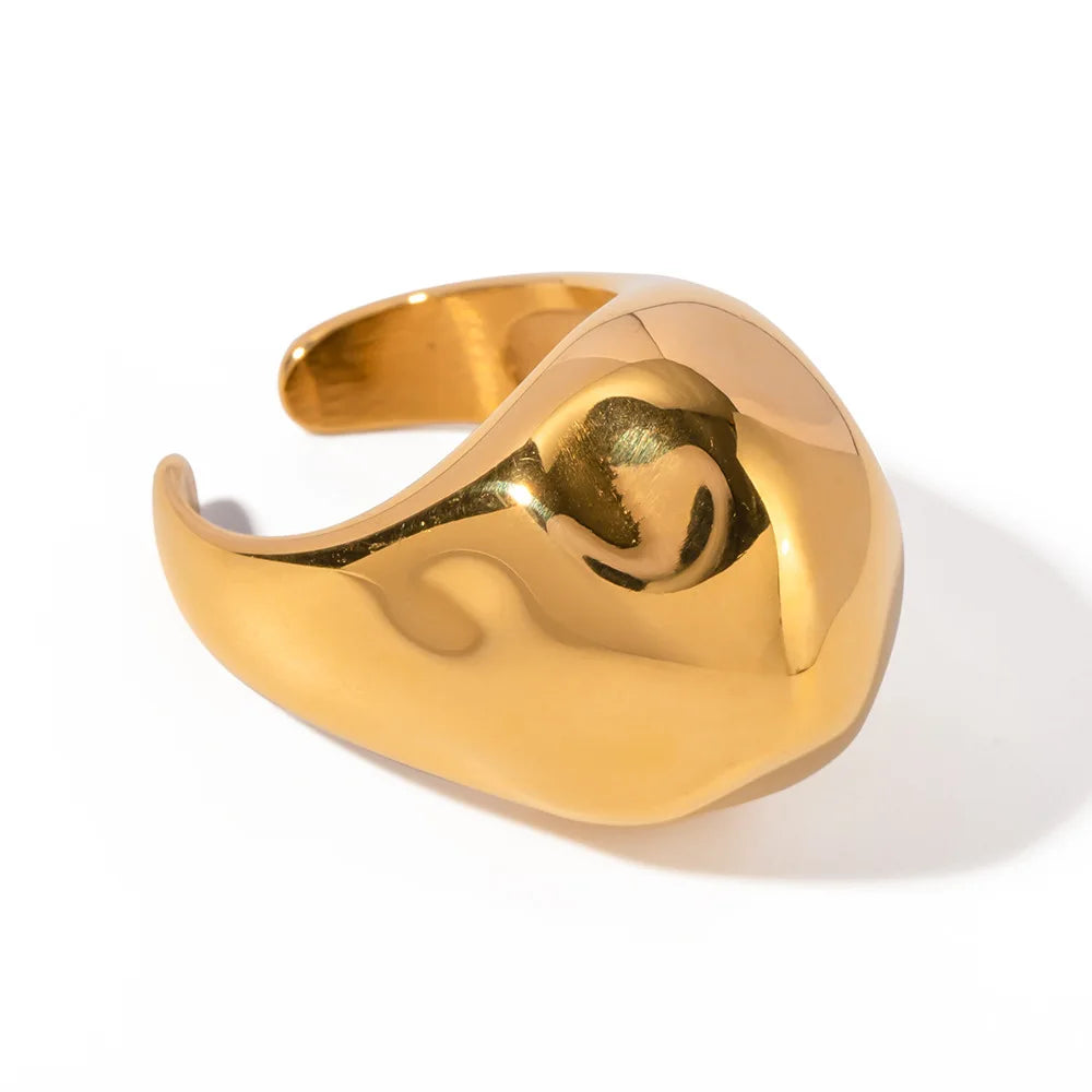 Chunky Hammered Dome Ring PVD Gold Plated Statement Jewelry Stainless Steel Rings Hammering Pattern Ball Shaped Rings