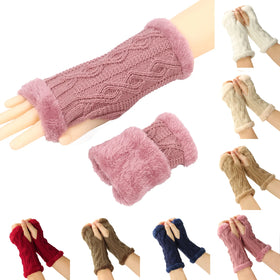 Fleece Thickened Gloves Cropped Knitted Fingerless Plush Sleeves Winter Warm Fur Gloves Velvet Mittens for Women Girls