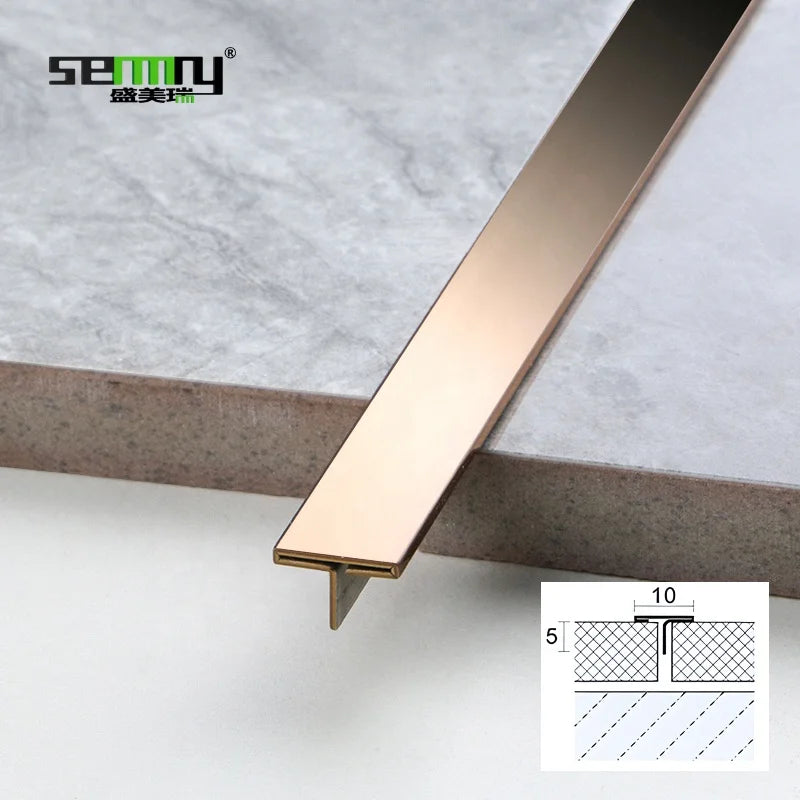Mall Brushed Stainless Steel Tile Trim T Shape Metal Onsite Installation Warranty 5 Years