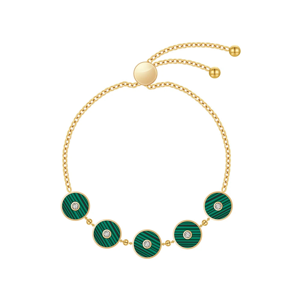 Original Design 18K Gold Plated Stainless Steel Jewelry Set Round Green Stone Zircon Cuff Bracelet for Woman Bracelet B232380