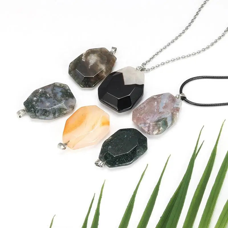 Wholesale Faceted Rectangle Crystal Quartz Agate Gemstone Pendant Necklace for Jewelry Making