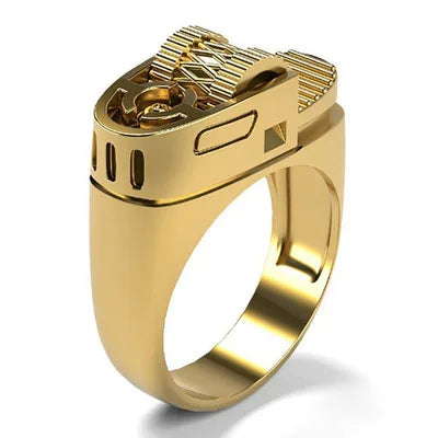 New Arrival Punk Lighter Ring Jewelry Personality 14k Gold Plated Rings for Men Boys Gifts
