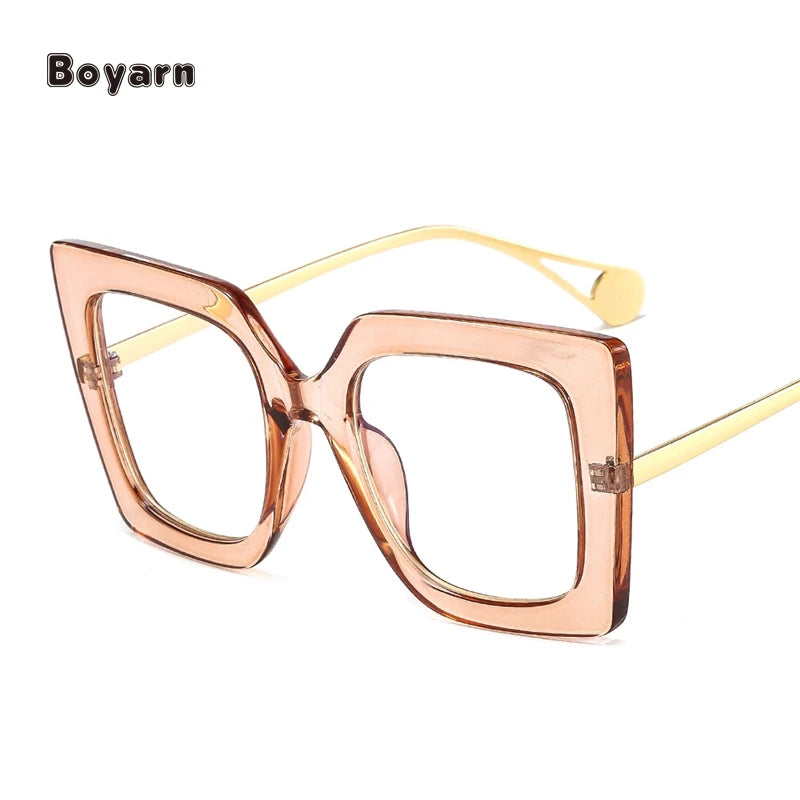 Boyarn Large Square Retro Ladies Oversized Metal Frame AC Lens Sunglasses Women Newest  Shades