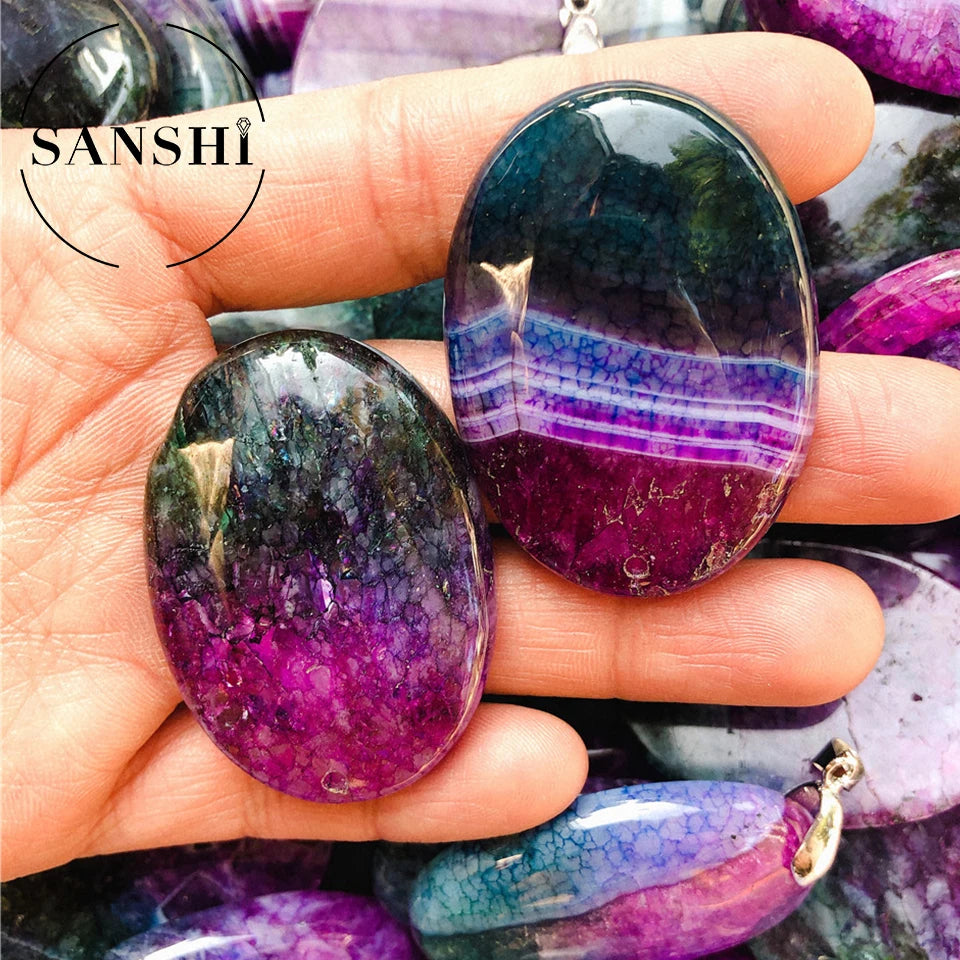Hot Selling Good Quality Additive Color Colorful Starry Sky Oval Agate Pendant Color Agate Pendant