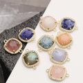 Natural Amazonite CZ Charm Connectors Gold Plated Copper Alloy Square Shaped Classic Style Charms