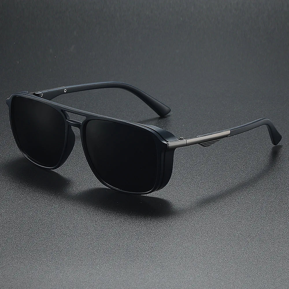 Fuqian Unisex Punk Series TR90 Plastic Frame Sunglasses UV400 Square Polarized Tac Outdoor Fishing Riding Driving Black S80503