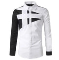 Spring Mens Contrast Patchwork Shirt Casual Youth Premium Top Streetwear Men Long Sleeve Shirts