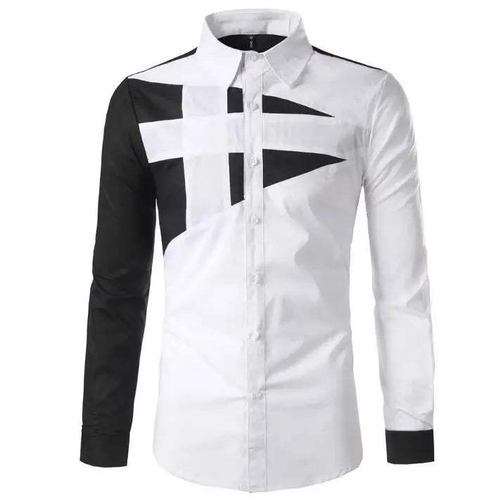 Spring Mens Contrast Patchwork Shirt Casual Youth Premium Top Streetwear Men Long Sleeve Shirts