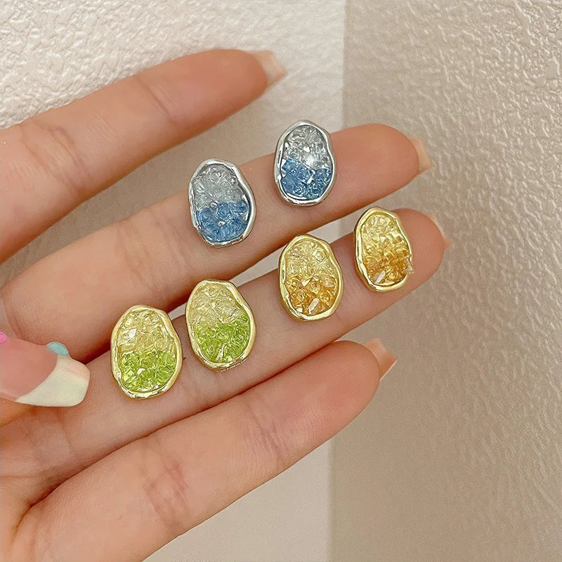 Natural Stone Healing Crystal Earrings Raw Quartz Chip Bead Stud Earring Crafts Jewelry Gifts