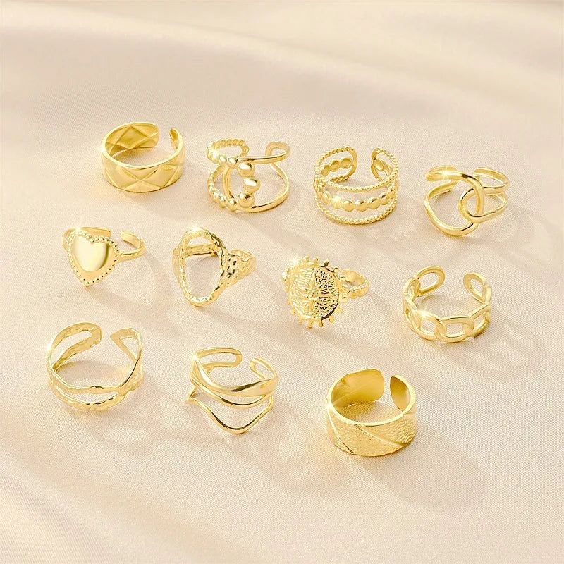 French Vintage Geometric Couple Ring 18K Gold-Plated Open Titanium Steel Popular Everyday Birthday Gifts Fashion Jewelry