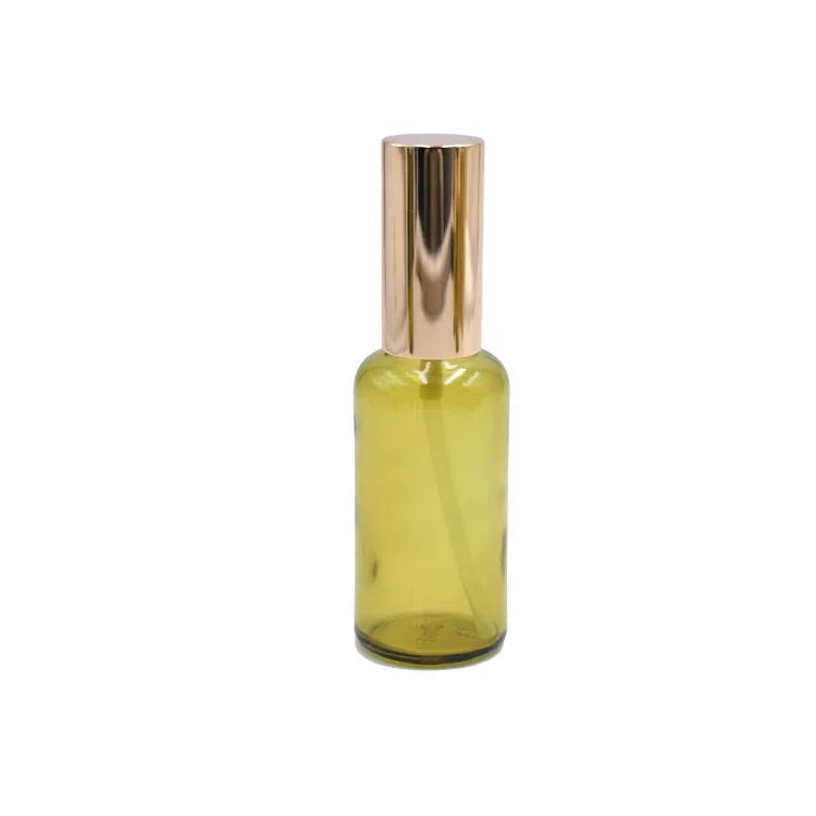 Free Sample Round Glass Lotion Bottle 30ml Empty Olive Green Glass Pump Bottle for Skin Care Serum