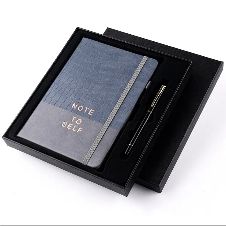 Custom Logo A5 PU Leather Cover Diary Journal Planners Business Customized Notebooks Gift Set With Pen