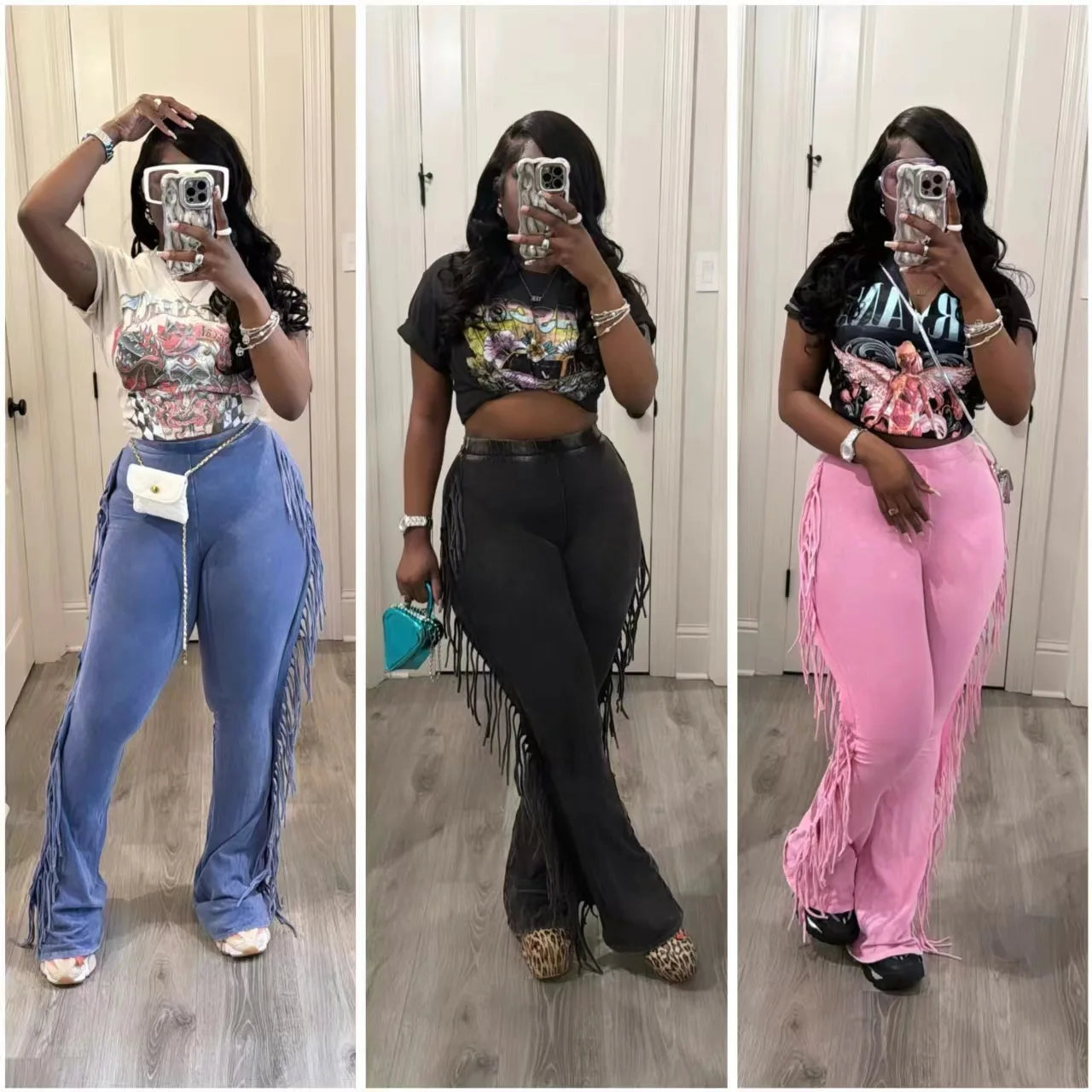 2025 Spring New Trendy Women Trousers Cotton Flare Pants Casual Tassel Sweatpants Women Clothing Pants