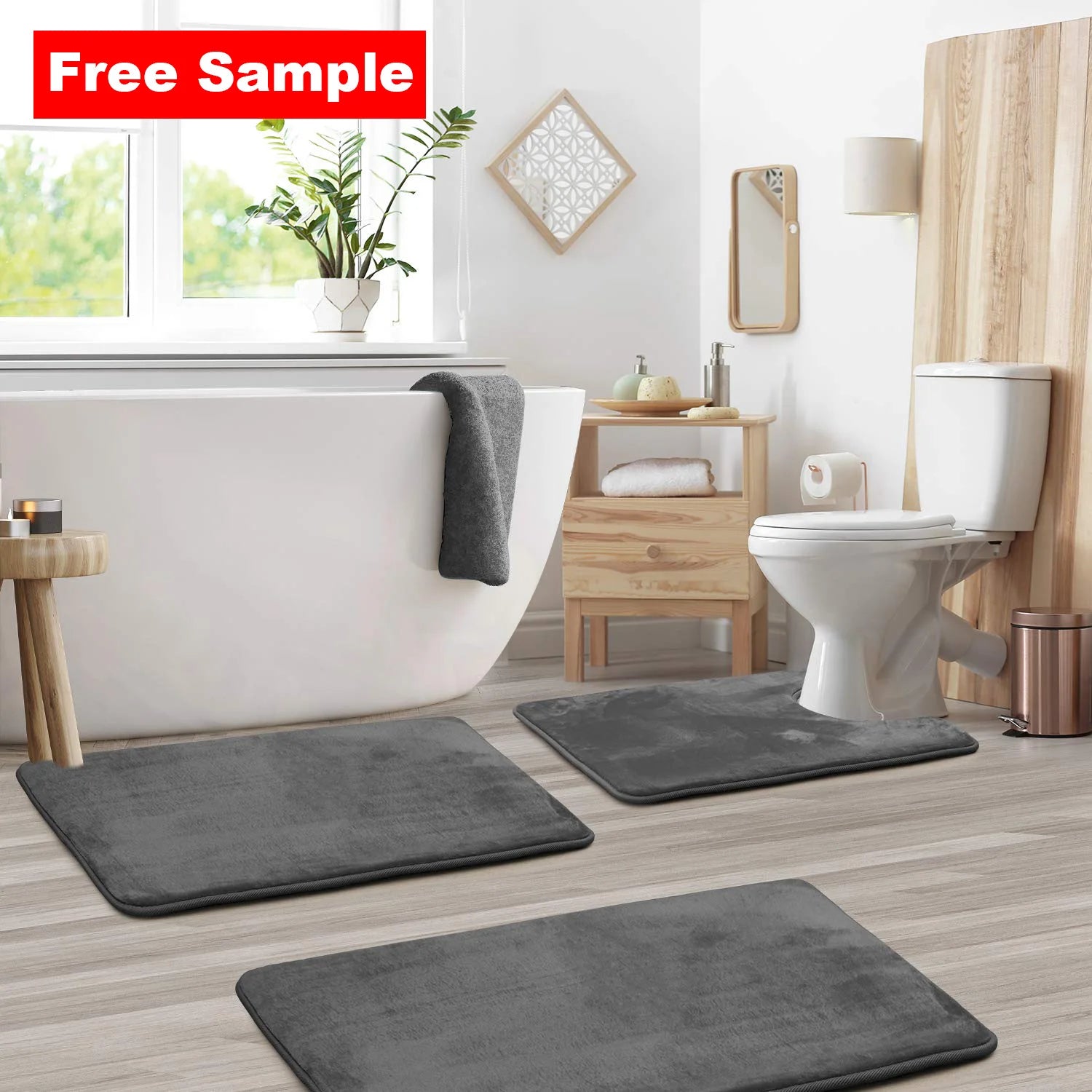 Water Absorption Non-Slip Bath Rug U-Shaped Toilet Mats Memory Foam Bathroom Mat Set