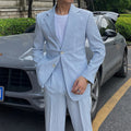 2026 New Products Thin Style Seersucker Striped Suit for Men Sky Blue Suit Casual Business Suit
