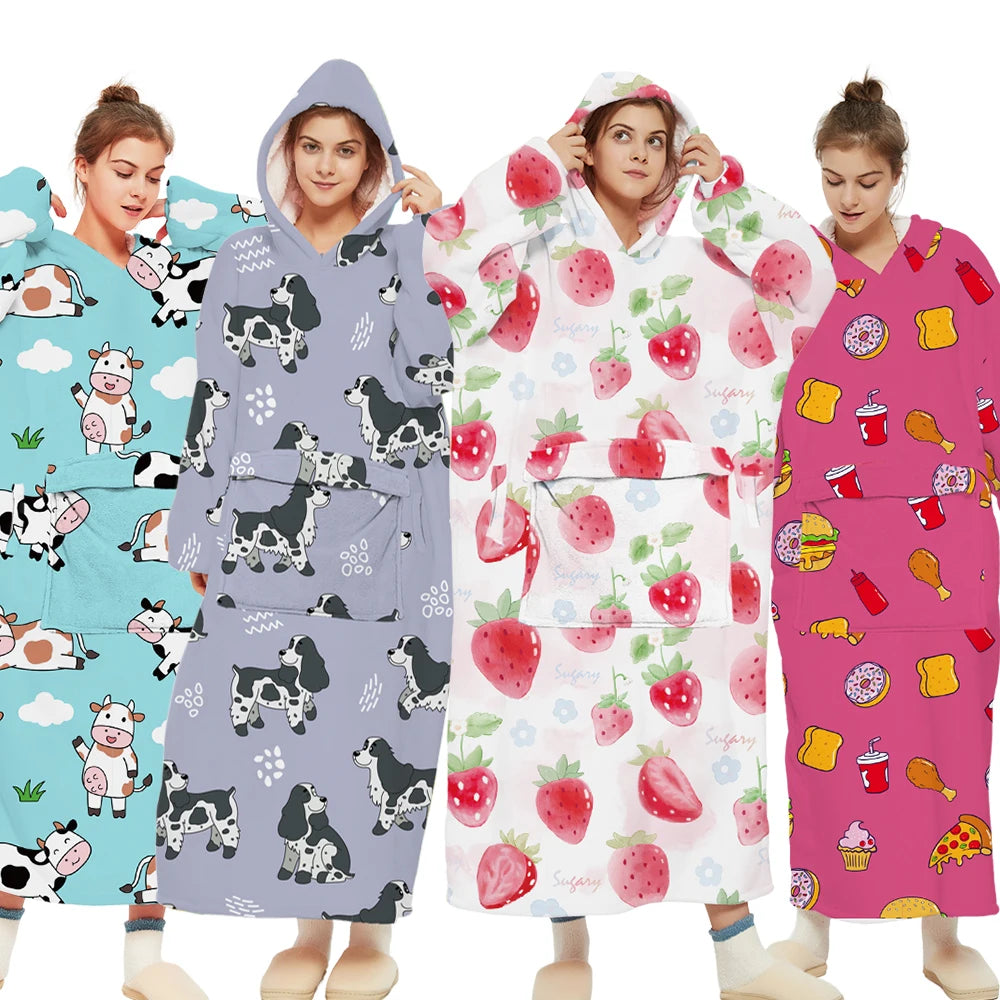 Oversized 100% Polyester Sherpa Blanket Hoodie for Women China Factory Wholesale Giant TV Wearable Adult Lazy Hoodie Blanket