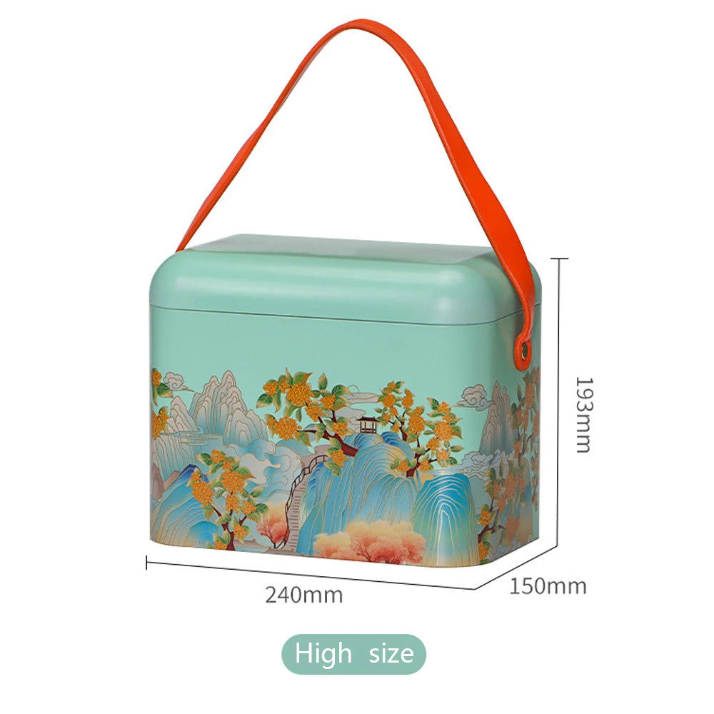 Custom New 240*150*190mm Handheld Iron Mooncake Gift Box Double-Layer 4/8 Empty Metal Cans for Mid-Autumn Festival