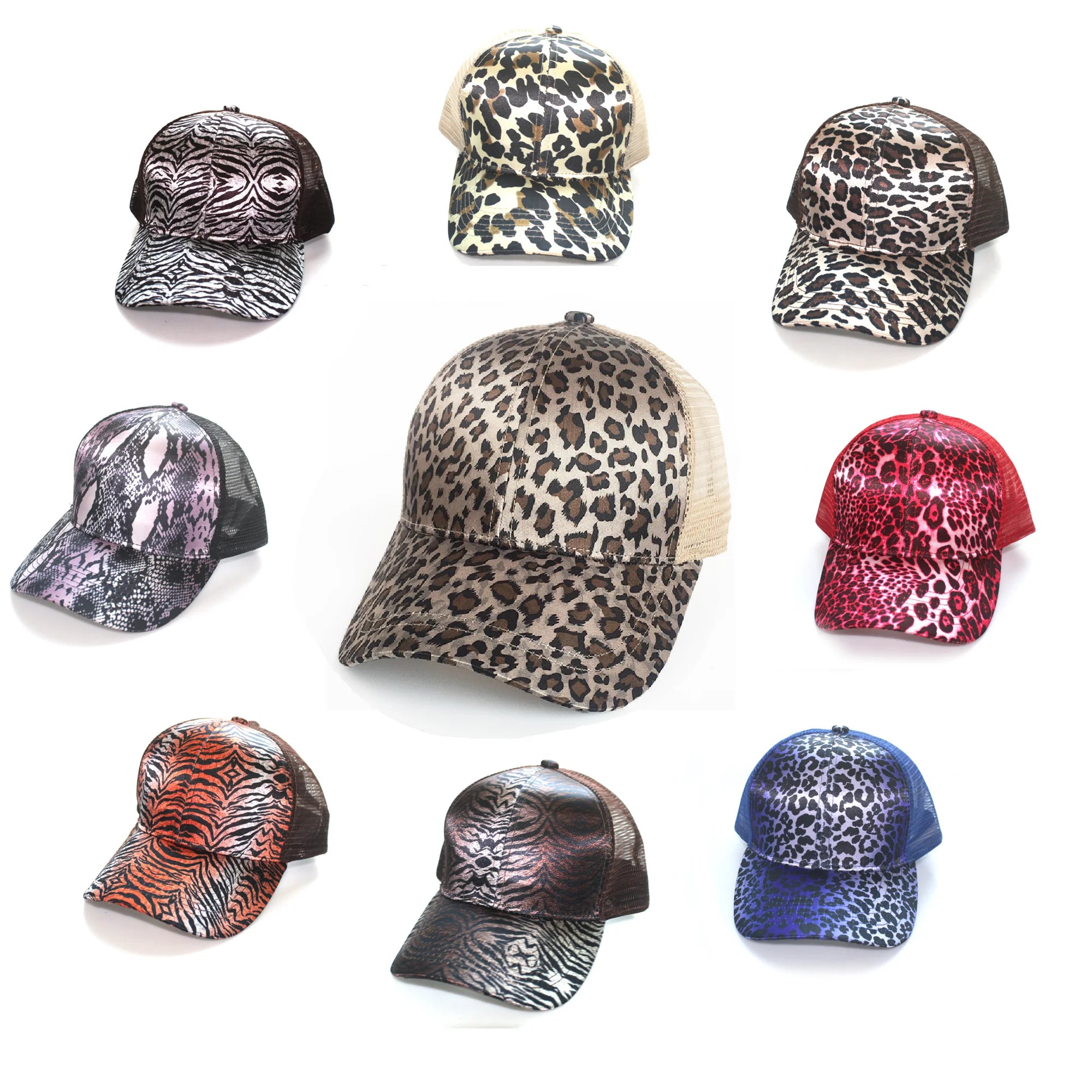 Spot Leopard Print Horsetail Women Hat Back Opening Mesh Baseball Cap