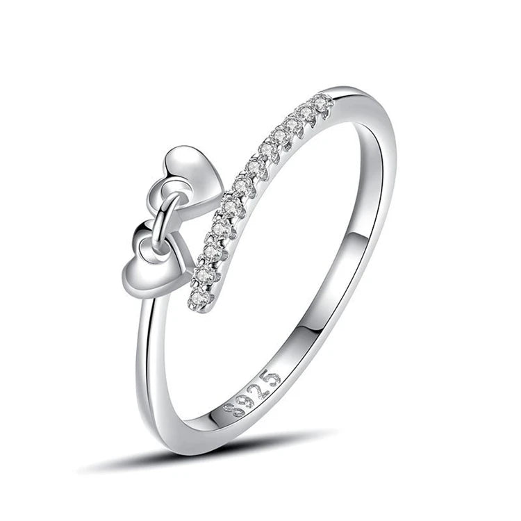 Fashion 925 Sterling Silver Heart-shaped Micro Inlaid Diamond Index Finger Ring Women Zircon Stone Ring