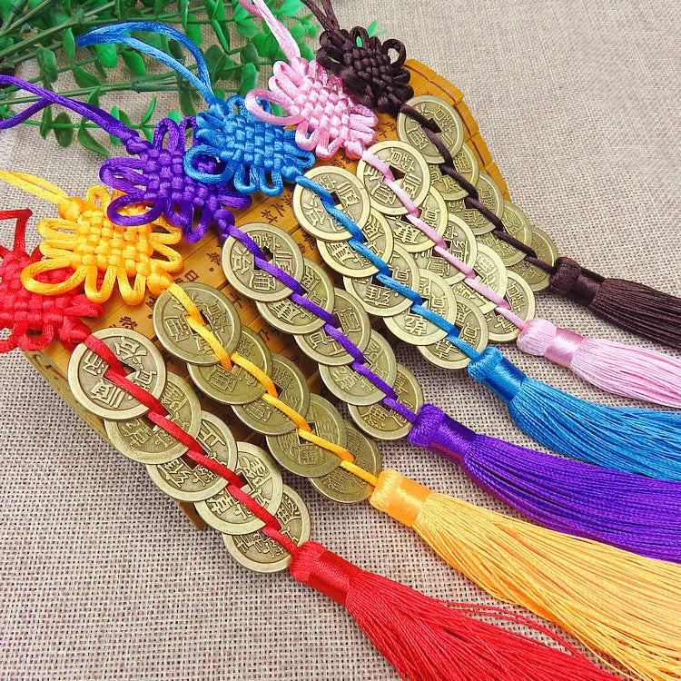 Five Emperor Money Lucky Charm Ancient Coin Red Chinese Knot Collection Gift Coins Keychain Good Fortune