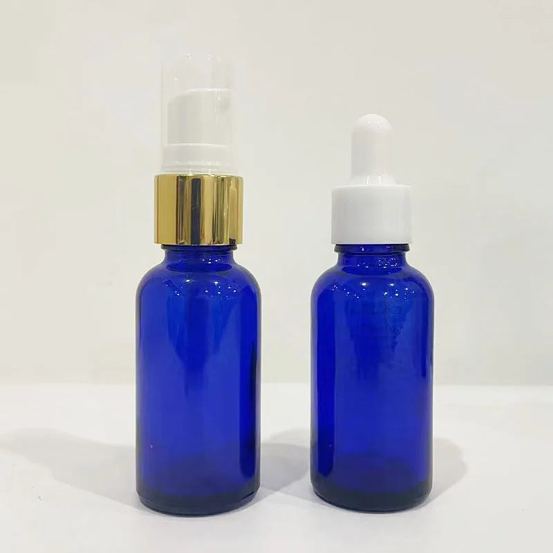 Ready Stock Portable Clear Blue Cosmetic Glass Perfume Spray Bottle 5ml to 100ml Sizes with Screw Cap for Cream