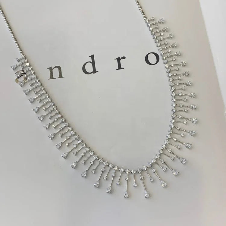 Ruyi Simple Clean Fashion Lab Diamond 18K Solid Gold Necklace Wedding Women Bridal Jewelry Necklace