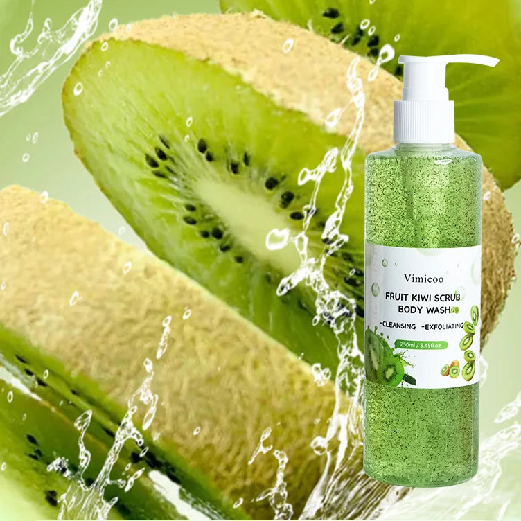 Hot Sale Kiwi Fruit Shower Gel Vitamin C Whitening Body Wash Moisturize Exfoliating Soap Deep Clean Protect Skin Fragrance Scrub