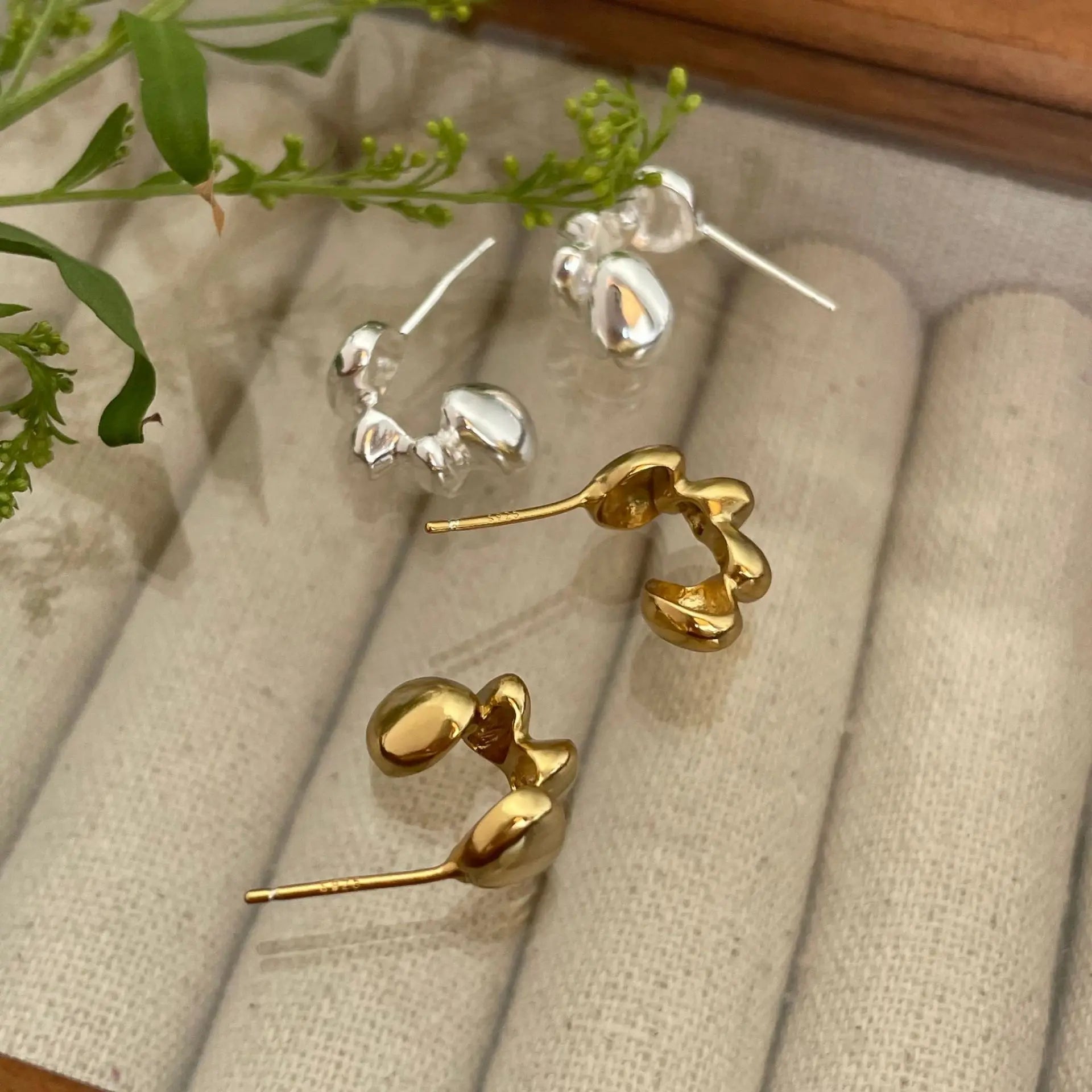 Creative Geometric 925 Sterling Silver Stud Earrings 18K Gold Irregular Earrings Fashion Jewellery
