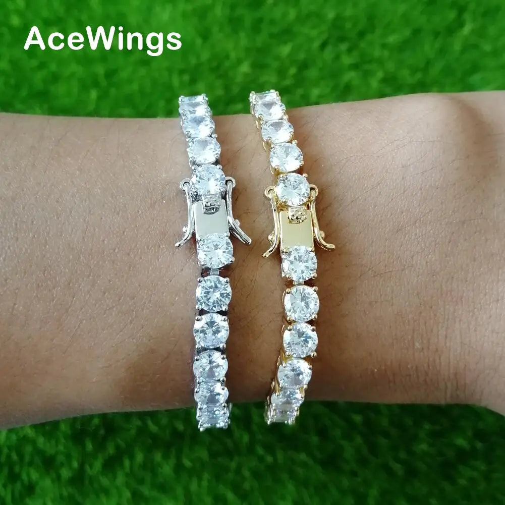 BB019 5mm 7inch 8inch Brass Zircon Tennis Chain Bracelet Hip Hop Jewelry Gold Silver Material Men CZ Bracelet Iced Out