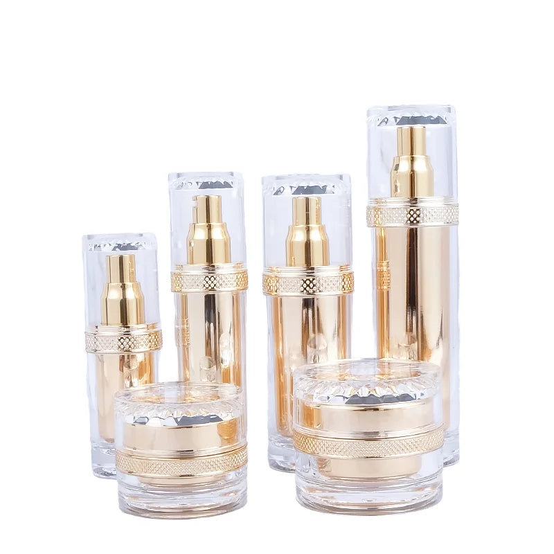 Stock Luxury 30g 50g 30ml 50ml 80ml 120ml Gold Cosmetic Jar Bottles Lip Balm Cream Container Skincare Acrylic Plastic Bottle