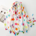 Summer New Designs Rainbow Color Polka Dots Printed Wide Shawls With Tassels 180*90cm Soft Viscose Cotton Feelings Scarf Hijabs
