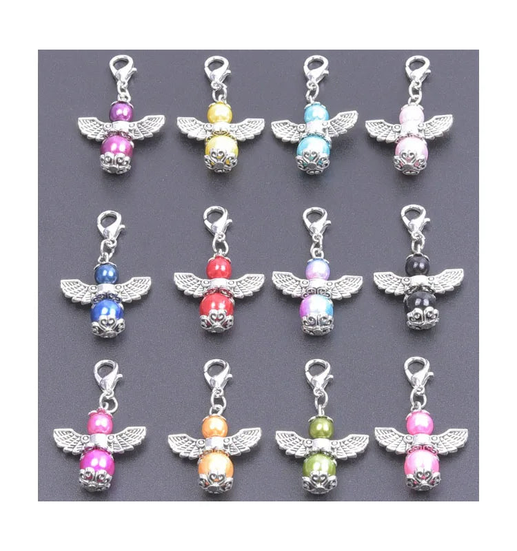 Colorful Alloy Angel Wing Pearl Beads Charm Dangle Pendant for DIY Necklace Bracelet Jewelry Making Wedding Baby Shower Gift