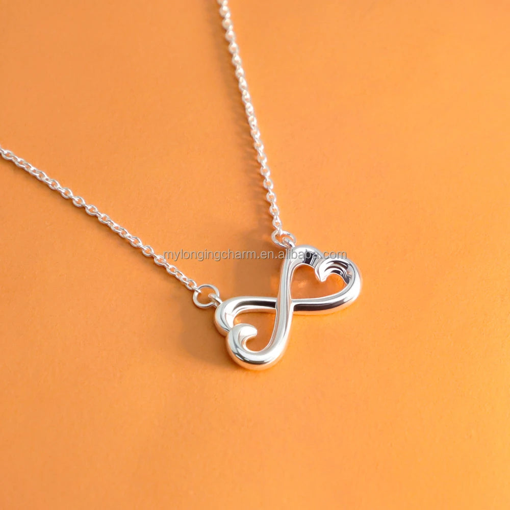 Hot Selling Women's Infinite Love Heart Pendant Necklace Silver Plating on Brass Trendy Link Chain for Anniversaries