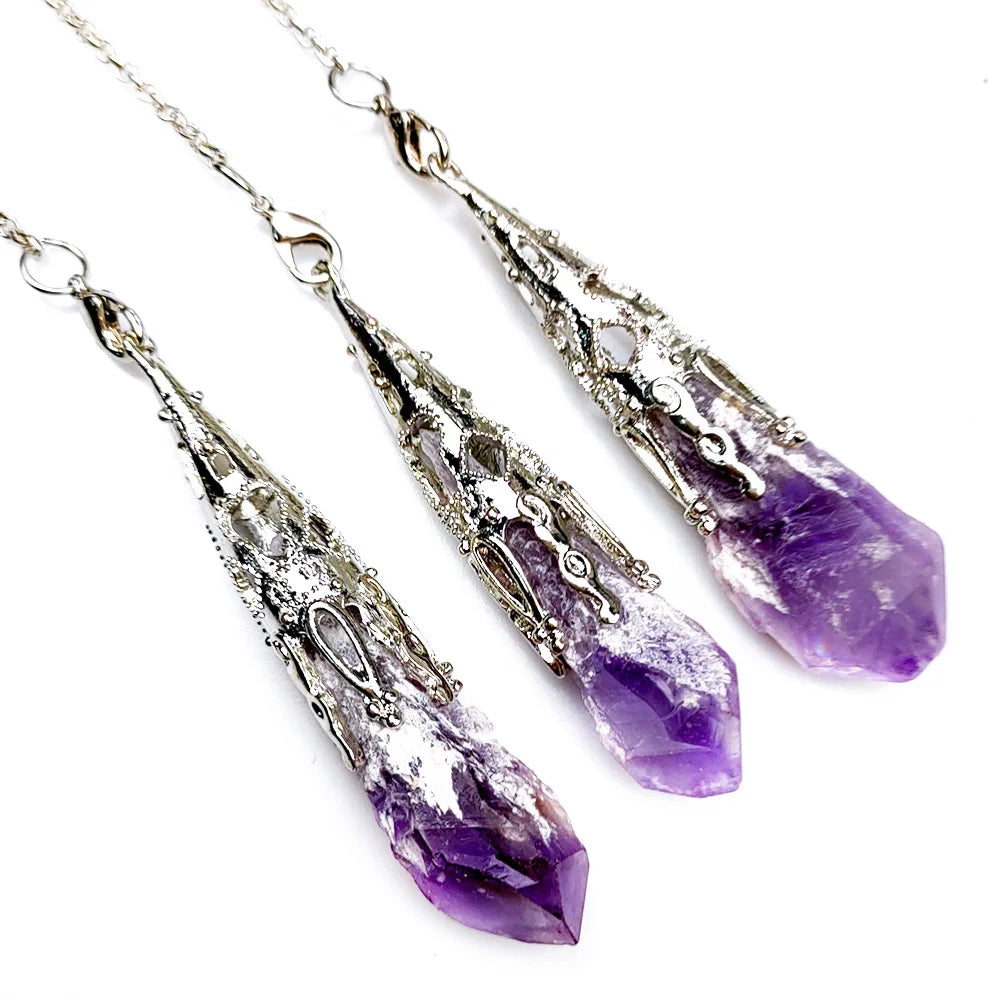HUIYING Good Quality Natural Crystal Amethyst Pendulum Necklace Raw Stone Pendant necklace pendant