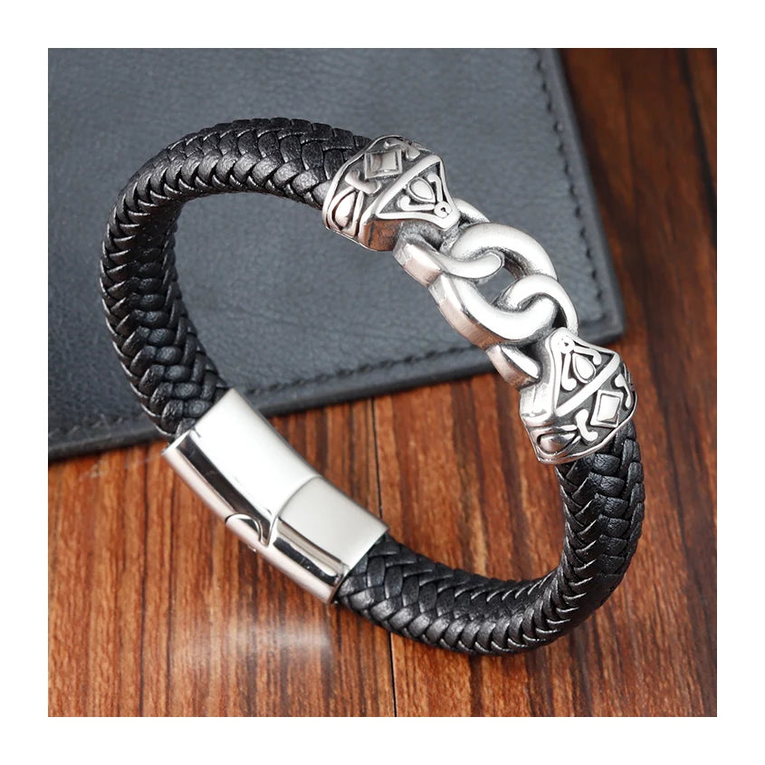 Trendy Leather Bracelets for Men Jewelry Gift Genuine Leather Bracelets with Stainless Steel Magnetic Buckle Bangle