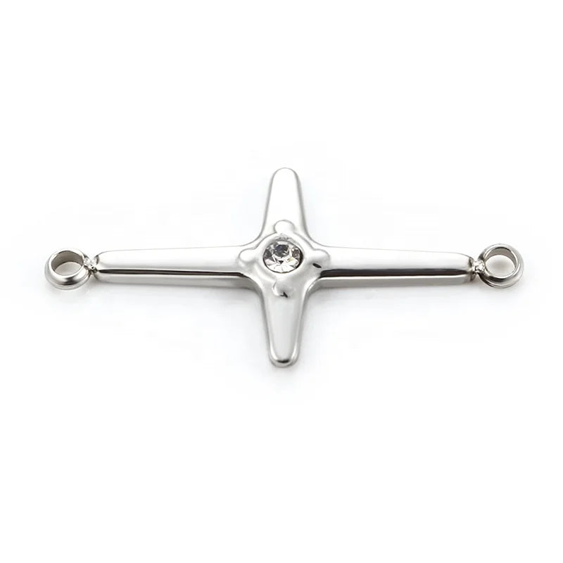 New Fine Polished Diamonds and Titanium Steel Stainless Steel Cross Pendant Pendants or Charms Type Jewelry