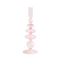 Custom Made Religious Hand-blown Clear Colored Bubbles Glass Candlestick Holder with Striped Base