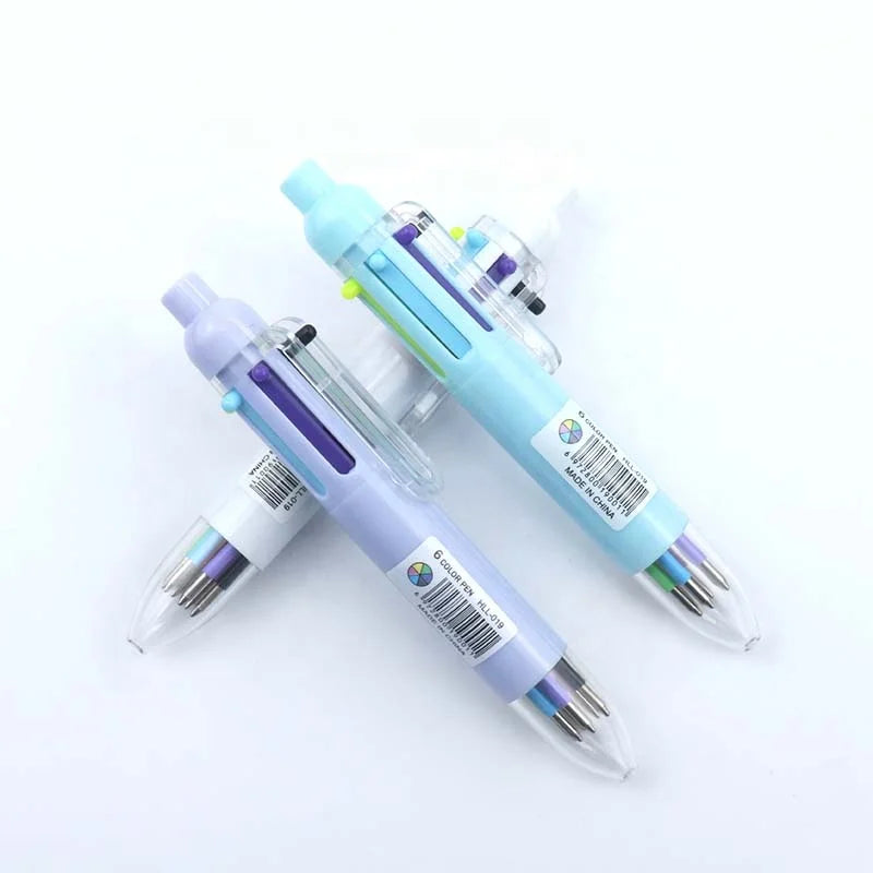 Customized Colored Plastic Pen logo Printing Multicolor Mini Ball Pen 6 in 1 Ballpoint Pen