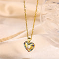 Trendy Female Stainless Steel Necklace Heart Shape With Colorful Gemstones Pendant Necklace Gold 18K