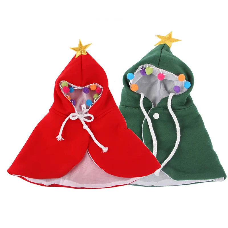 Wholesale Pet Christmas Cloak Cape Cute Star Cap Warm Fleece Festival Xmas Costume Dog Cat Hooded Clothes for Small Dogs Cats