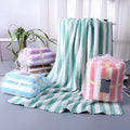 China Manufacturer Wholesale Cheap Microfiber Striped Towel 2 Pcs Set Face Hand Bath Towels Set with Gift Box