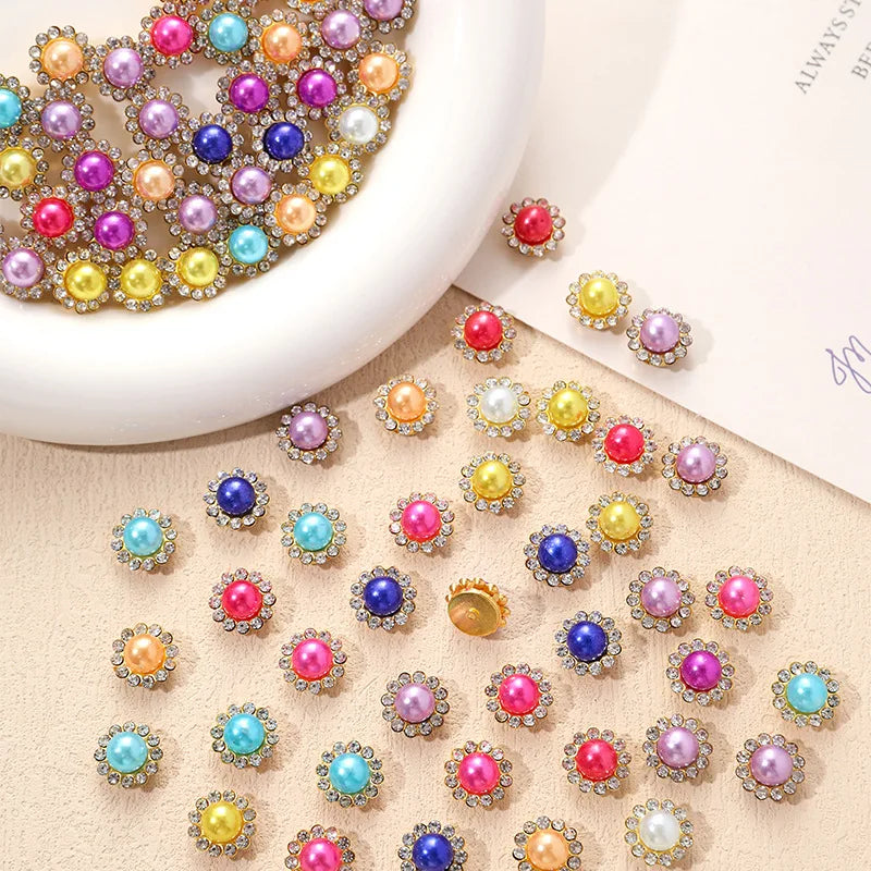 100pcs 10mm Round Crystal Glass with Metal Base Flower Shape Claw Flatback Rhinestones for Crafting