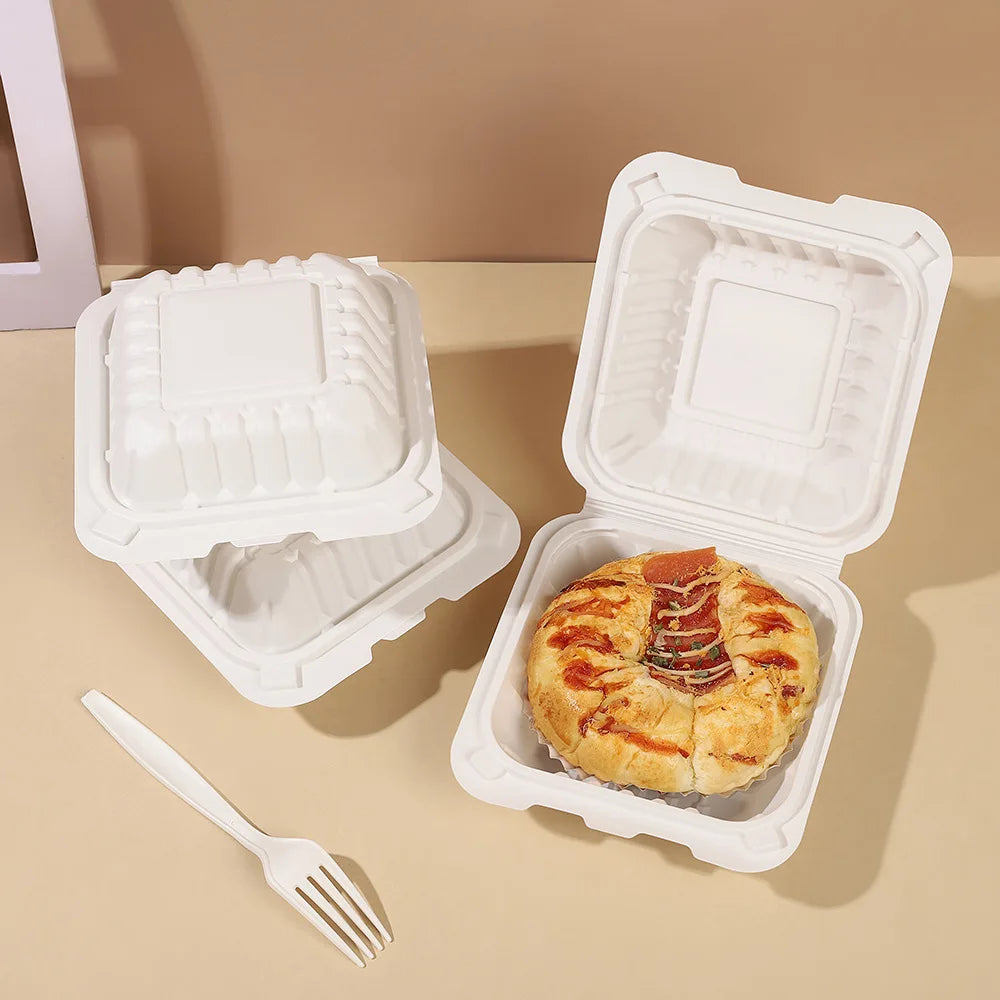 Cornstarch Container 6 Inches Eco-Friendly Cornstarch Hamburger Box Biodegradable In One Go Cornstarch Rectangle Food Container