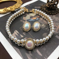 Vintage Mabe Pearl Choker Necklace Stud Earrings Set Fashion Party Dress Jewelry Pearl Necklace for Women