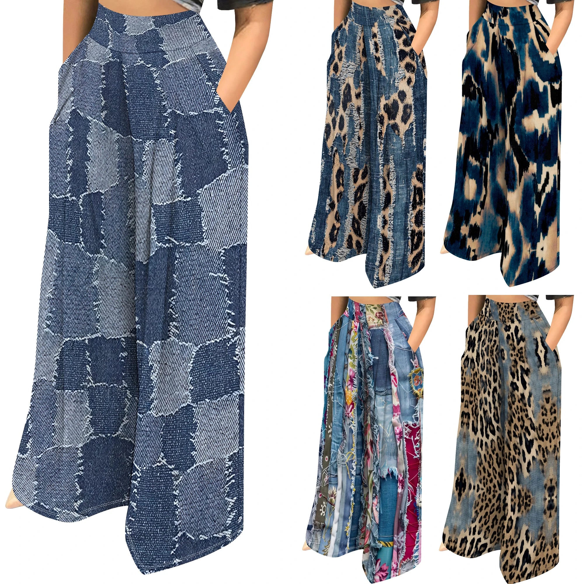 Casual Women's XS Flat Canvas Cotton Yoga Pants High Waist Wide Leg Digital Printing Skinny Spring Flare Cargo Washed Technique