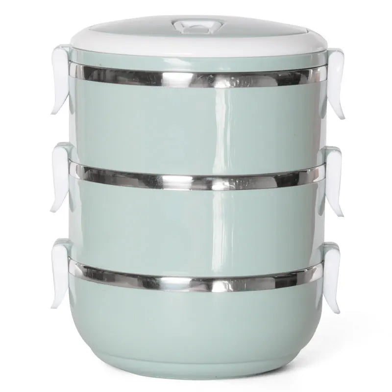 3-Tier Stackable Stainless Steel Kitchenware Portable Food Container Bento Box with Handle Round Kitchen Storage MegaBDM