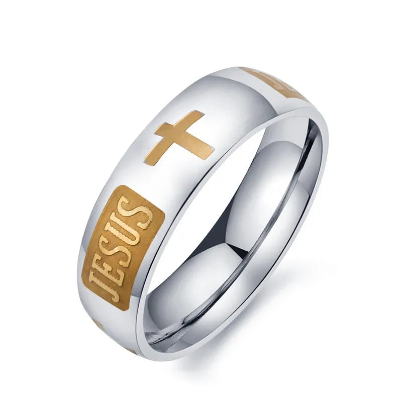 Fashion Wholesale New Arrival Corrode Effect Religious Cross Design 316l Stainless Steel Jewelry Jesus Ring
